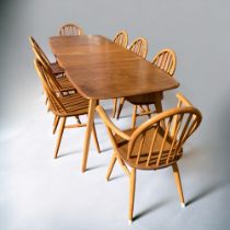 Ercol 1960's Extending Grand Windsor dinning table and 8 x Windsor chairs. All chairs stamped