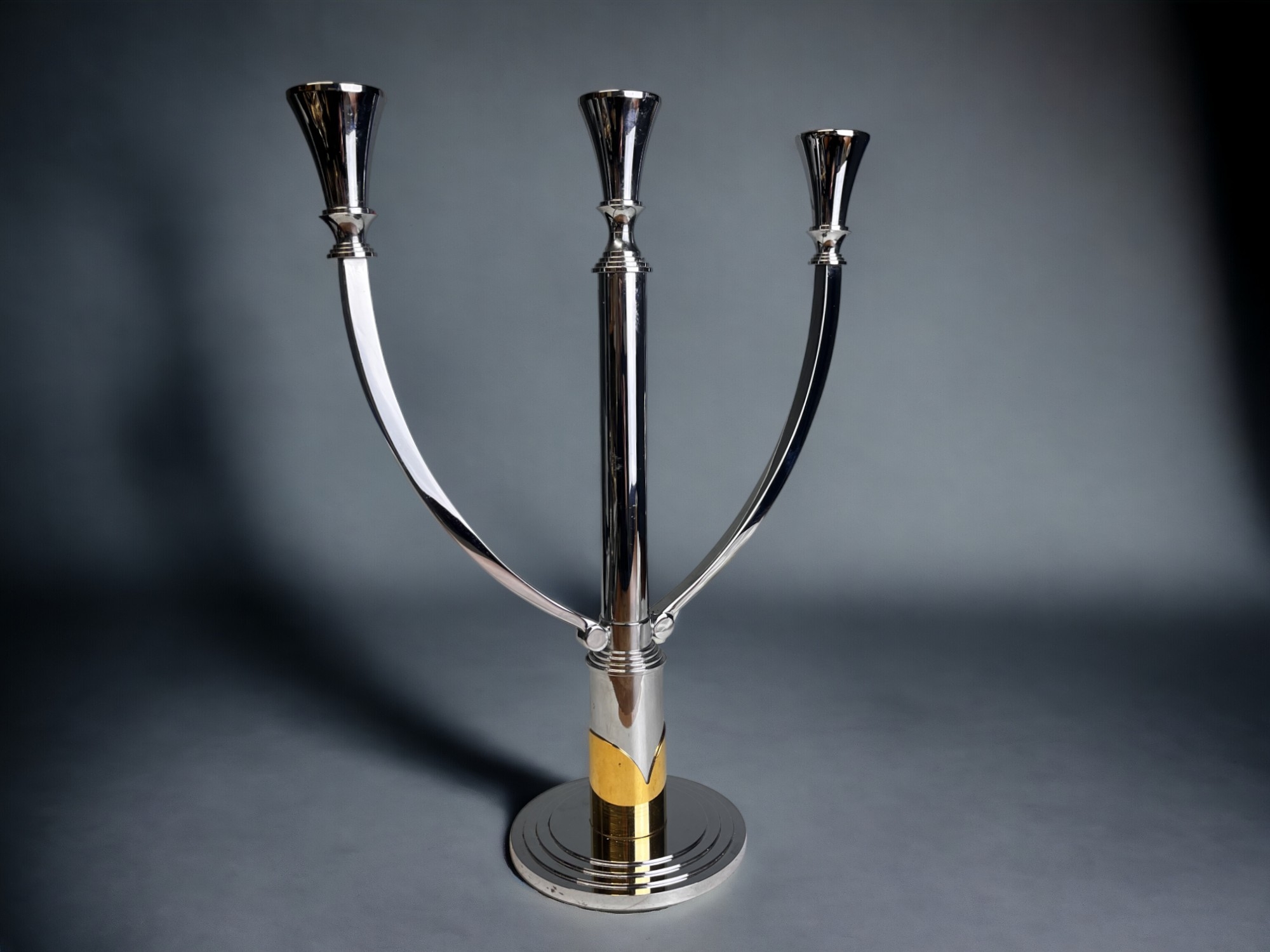 A LARGE 3-BRANCH WMF SILVER PLATE CANDELABRA. From the Scala range. With gilt accent. Height - 39cm - Image 3 of 5