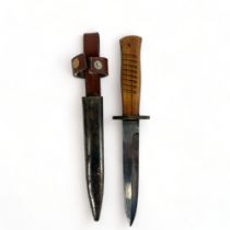 A 14.5cm single-edged blade fighting knife & scabbard, IN THE STYLE OF A GERMAN FIGHTING KNIFE,