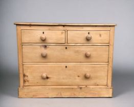 ANTIQUE RUSTIC PINE CHEST OF DRAWERS. Two long, two short drawers, with round handles. Height - 78cm