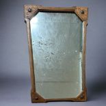 Arts & Crafts Oak framed Mirror with original plate. Nice scalloped frame design with triangular
