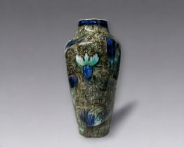 Burmantofts Faience vase. Late 19th century. Painted foliate pattern.