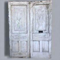 A Pair of Large Georgian Double External Doors. Painted, with letterbox.