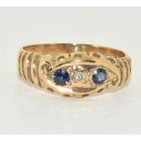 9ct Gold antique Sapphire & Diamond Ring. 3g. Size P
