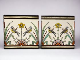 A PAIR OF CHRISTOPHER DRESSER FOR MINTON TILES. 'Dresser's Tomtitis' pattern. 8 x 8"