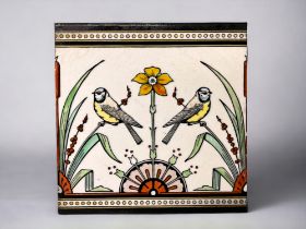 A CHRISTOPHER DRESSER FOR MINTON TILE. 'Dresser's Tomtitis' pattern. Marked to base. 8 x 8"