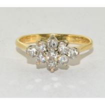 18ct gold ladies Diamond shape Diamond cluster ring approx 0.5ct size N