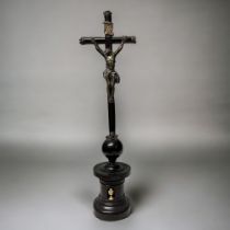 A French ebony & metal Altar cross. Height - 50cm