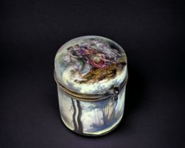 A CONTINENTAL HAND PAINTED PORCELAIN INKWELL. Probably French, 19th century. Hand painted woodland