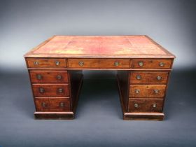 Large, Early 19th Century Mahogany Leather topped Partners Desk. Makers label for W.H Travers, lovel