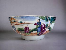 A CHINESE EXPORT PORCELAIN PUNCH BOWL. Qianlong period. Hand painted enamels scenes in Famille