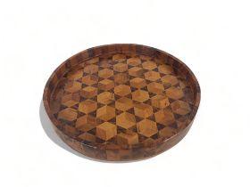 A Thuya wood marquetry tray. Diameter - 30.5cm