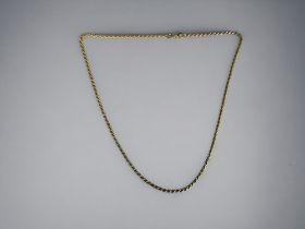 18CT GOLD LADIES ROPE TWIST CHAIN. Boxed. Length - 51cm Weight - 17.08g