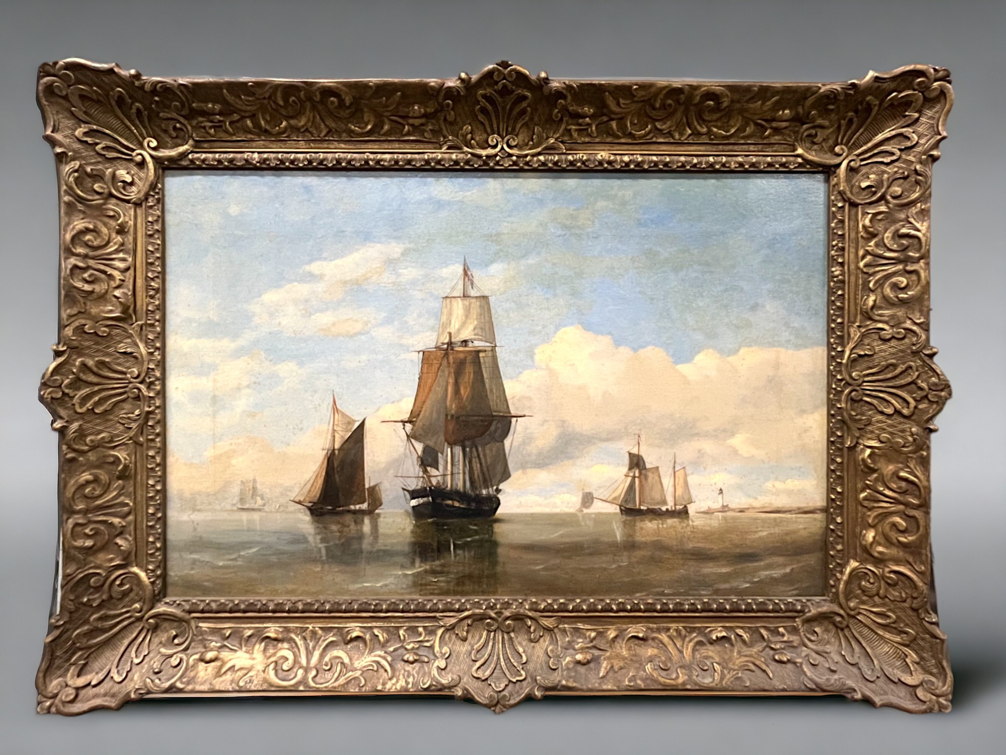 An Early 20th Century Oil on Canvas. Possibly Edward King Redmore. Nice decorative Ships at Sea