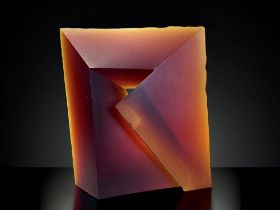 JAROSLAVA BRYCHTOVA & STANISLAV LIBENSKY GLASS SCULPTURE. Diagonal, 1989. Hand signed. 23 x 20.5cm