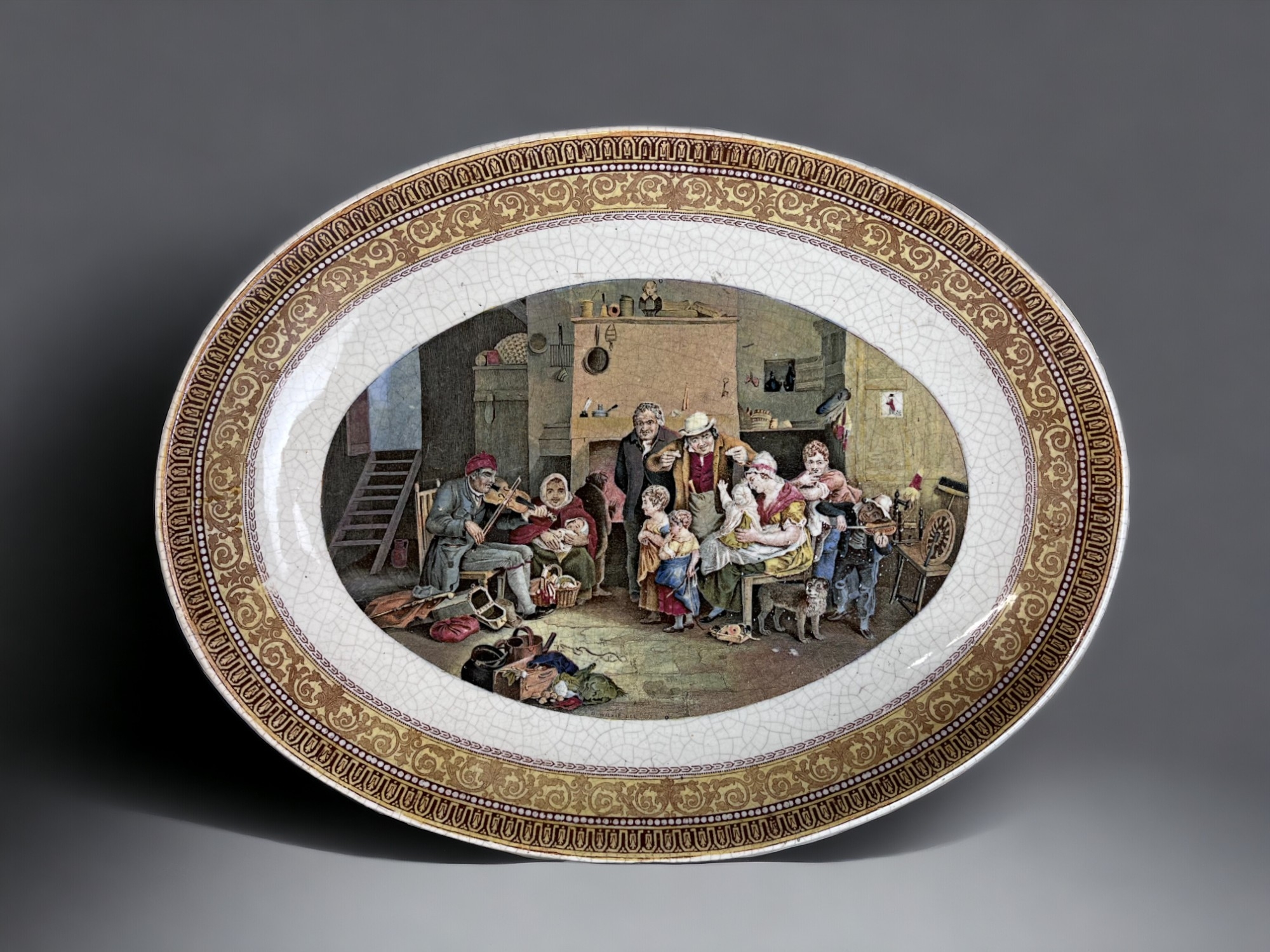 Three 19th century F&R Pratt serving dishes. 'The blind fiddler' pattern, by David Wilkie. With - Image 2 of 5
