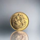 A 1908 GOLD SOVEREIGN. Diameter - 22mm Weight - 7.98g