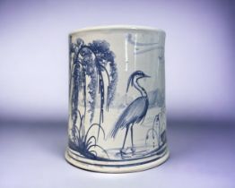 HAND MADE & PAINTED STUDIO POTTERY POT BY MIA SAROSI. Painted Cranes & lake scene. Signed to base.