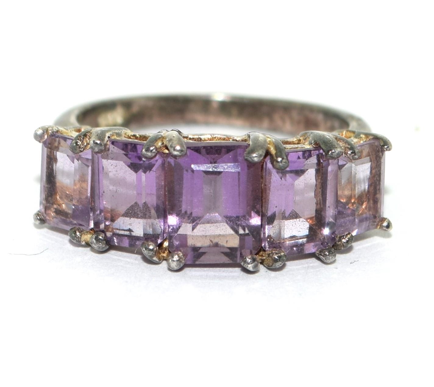 925 silver 5 stone Amethyst ring size P