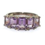 925 silver 5 stone Amethyst ring size P