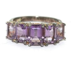 925 silver 5 stone Amethyst ring size P