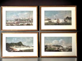 A RARE SET OF FOUR CHINESE PITH PAPER PAINTINGS. Depicting scenes of Hong Kong harbour. Qing