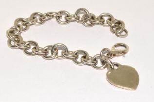 Tiffany and co marked 925 silver Heart bracelet 18cm long