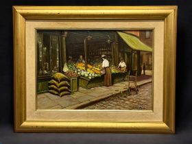 John Pryde Oil on Canvas - 20th Century British artist. Signed lower right framed. "Parisian scene