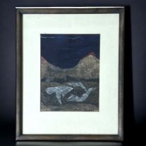 Mid 20th Century Collage. Abstract landscape scene. Height 34cm Width 27cm