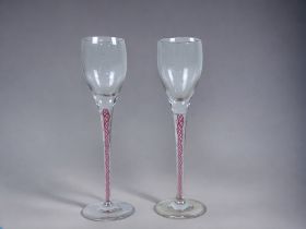 A pair of Ruby Air twist Aperitif / cordial glasses. Height - 15cm