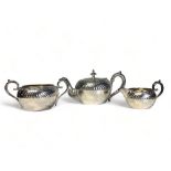 A Victorian silver plate three piece Batchelors tea set. James Dixon & sons. gadrooned design