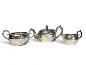A Victorian silver plate three piece Batchelors tea set. James Dixon & sons. gadrooned design
