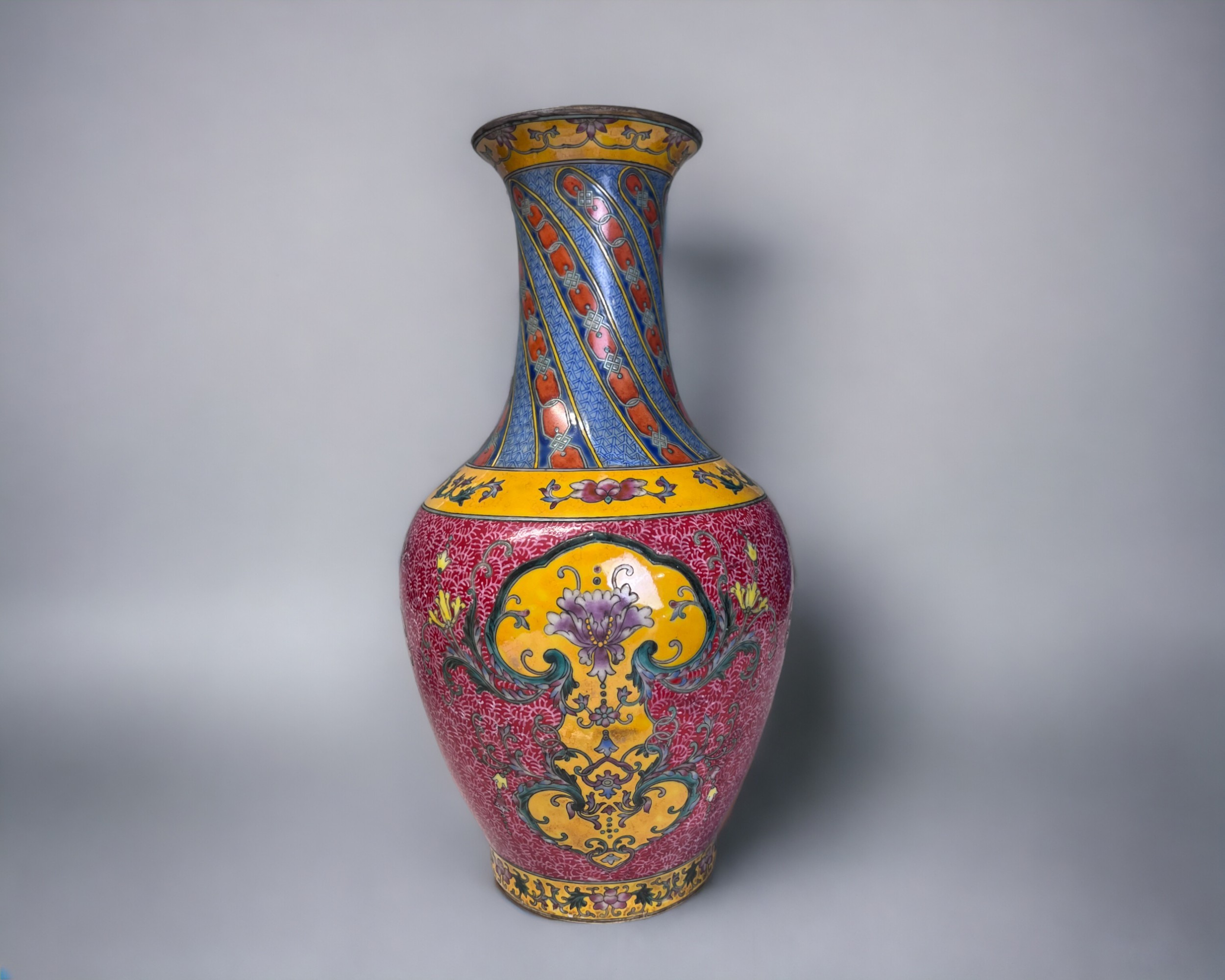 A PAIR OF CHINESE HAND PAINTED PORCELAIN VASES. Baluster form, painted enamels flowers in stylised - Image 2 of 8