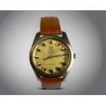 A 1970's OMEGA F300HZ CHRONOMETER MENS WRISTWATCH. Gold case, with polished gold dial and raised