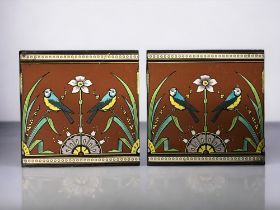 A PAIR OF CHRISTOPHER DRESSER FOR MINTON TILES. 'Dresser's Tomtitis' pattern in scarce colourway.