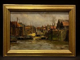 Frederick Golden Short (1863-1936) Oil on Board. "Quay scene" Signed and dated lower right 1888