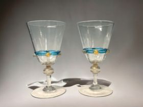 A pair of Venetian Salviati wine glasses. Hand blown. Height - 14cm