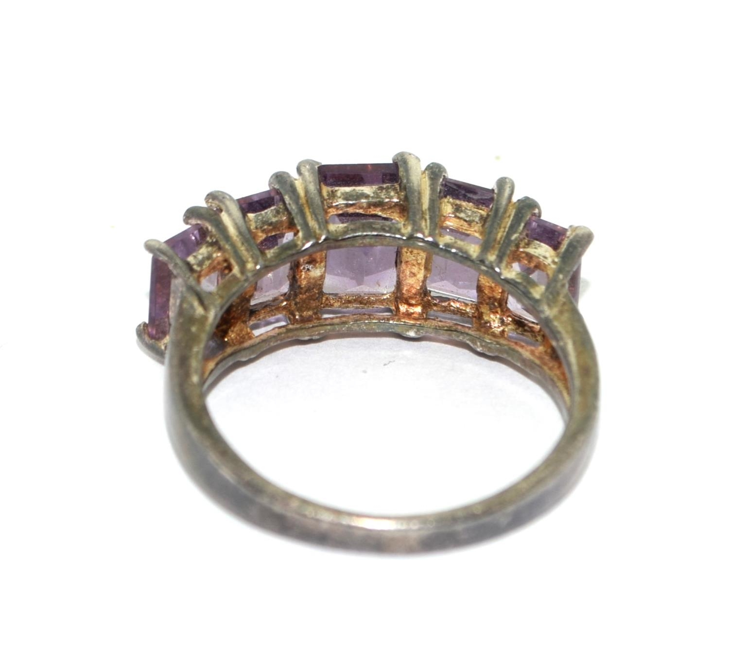 925 silver 5 stone Amethyst ring size P - Image 3 of 3