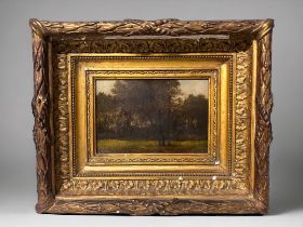 M. DONAT (FRENCH f.l 1840-1880) OIL ON PANEL. Woodland landscape. Signed to lower right. 29 x 24cm