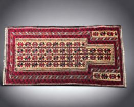 Iranian Baluch rug - Red ground 66"x34.5" with geometric design.