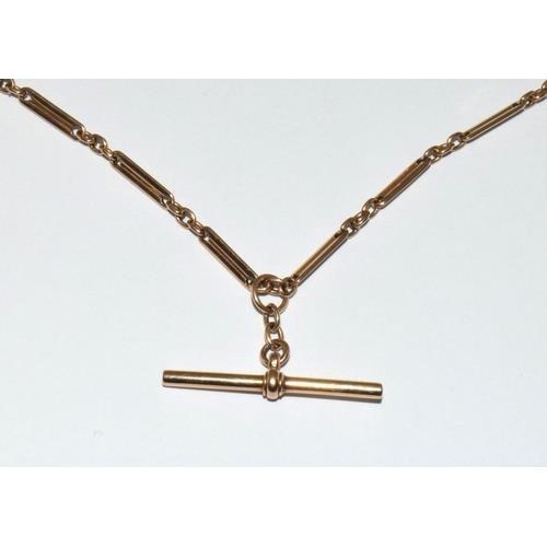 9ct gold Fancy link watch chain with T bar 36cm 9.5g - Image 2 of 6