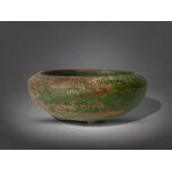A CHINESE 'HAN DYNASTY' POTTERY CENSER BOWL. GREEN PAINTED. 6 X 15CM