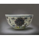 A Chinese Doucai porcelain 'Lotus' bowl. Guangxu mark and period. Painted Lotus and scroll
