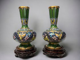 A pair of good quality Chinese cloisonne vases. Finely detailed with various Butterflies & foliate