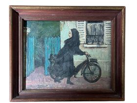 Dennis Gilbert N.E.A.C (1922- ) Oil on Canvas "Midwife Nun" label to verso signed lower left. Height