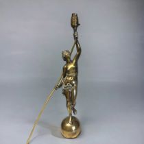 A large bronze Nymph figural lamp (converted). Depicting a Nymph on globular base. Height - 64cm