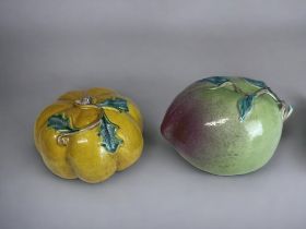 TWO CHINESE PORCELAIN ALTAR FRUITS. Qing dynasty. Hand painted. Largest - 7 x 11cm