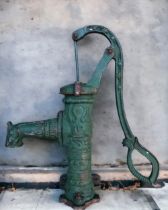 A vintage French green Cast Iron Water Pump. Height -59.5cm