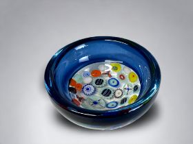 AN ARCHEMIDE SEGUSO MURANO GLASS BOWL. Circa 1960. Incalmo Millefiori Murrine in blue. 6.5 x 13cm