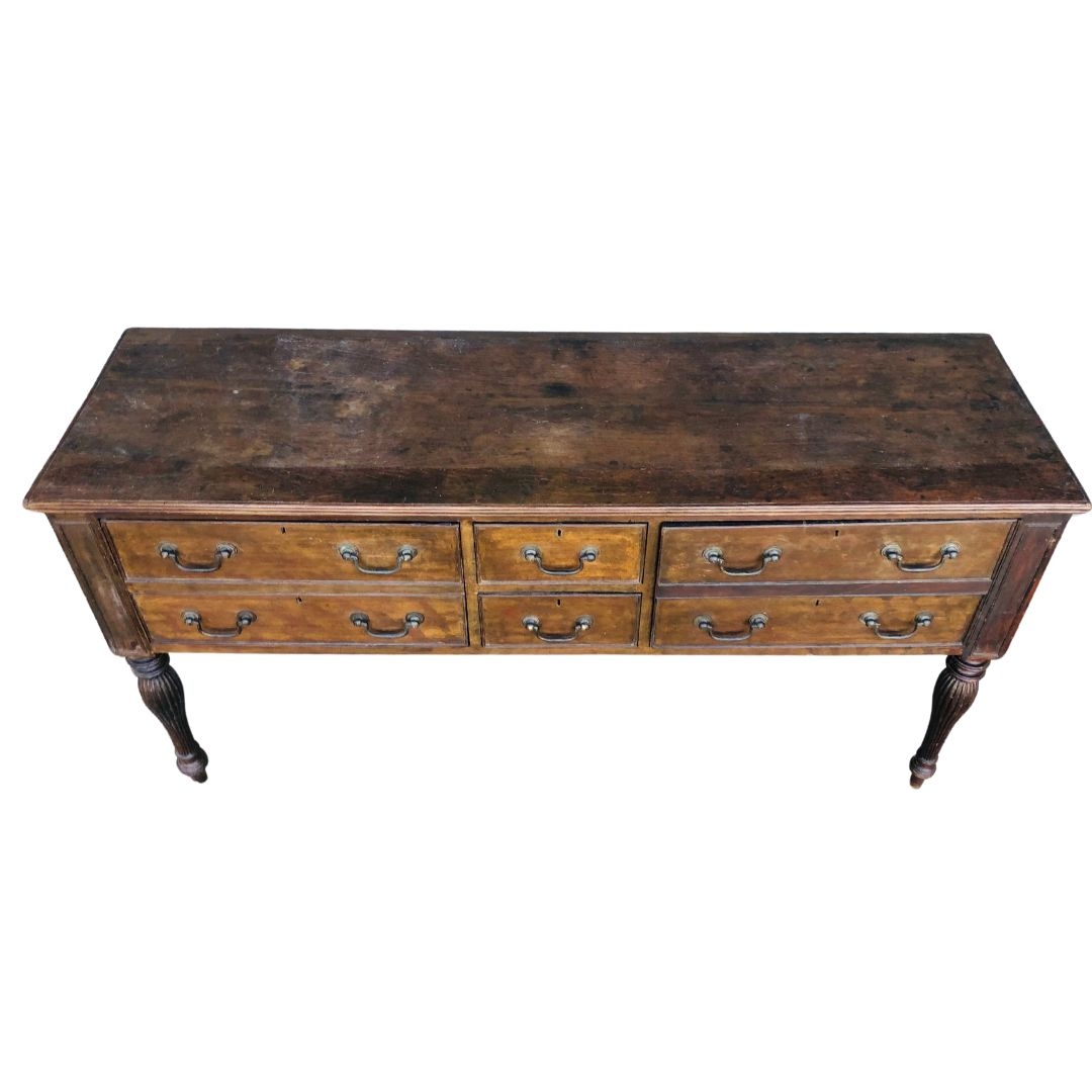 Colonial Anglo Indian Buffet. Hardwood possibly Padouk.  Having 2 faux drawer cupboards and 2 centra - Image 2 of 4